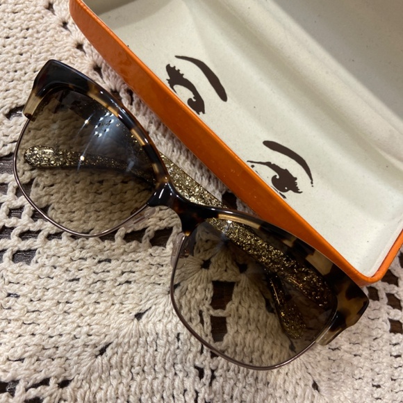KATE SPADE SHIRA SUNGLASSES TORTOISE GOLD GLITTER CAT EYE WITH CASE - Picture 16 of 16